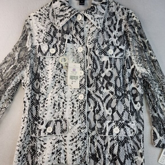 Clara S Sheer Snake Print Lace Button Jacket XL Black White Lightweight New - Picture 3 of 9
